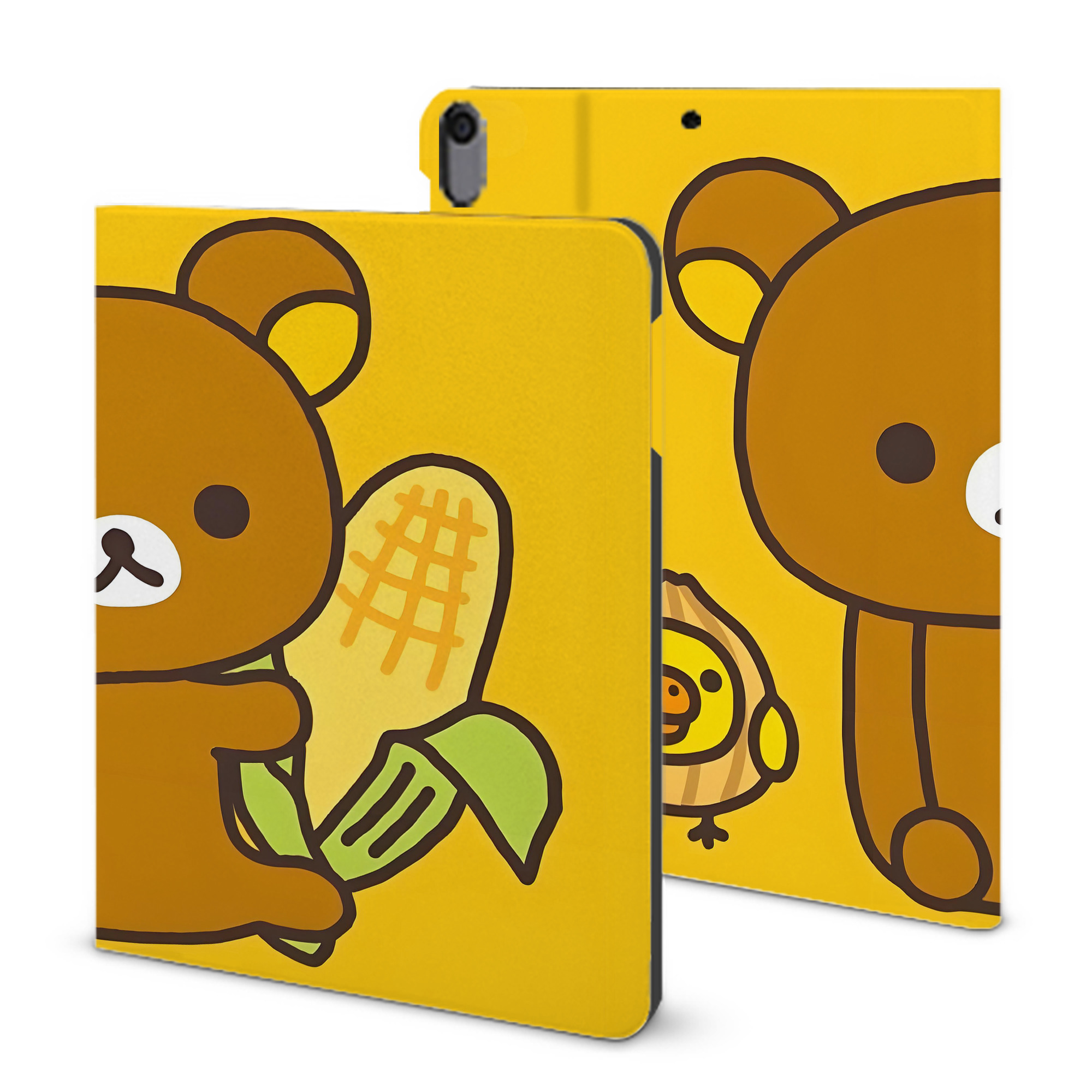 （画像用） リラックマ リラックマ キイロイトリ Rilakkuma Korilakkuma Kiiroitori IPad ケース ブック型 PUレザー TPU 耐衝撃 軽量 薄型 ペン収納なし 全面保護 IPad 各モデル対応